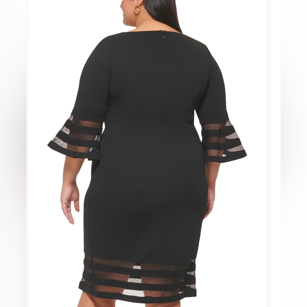 Calvin Klein plus size black 3Q illusion stripe bell sleeves sheath dress 20W - Picture 2 of 9